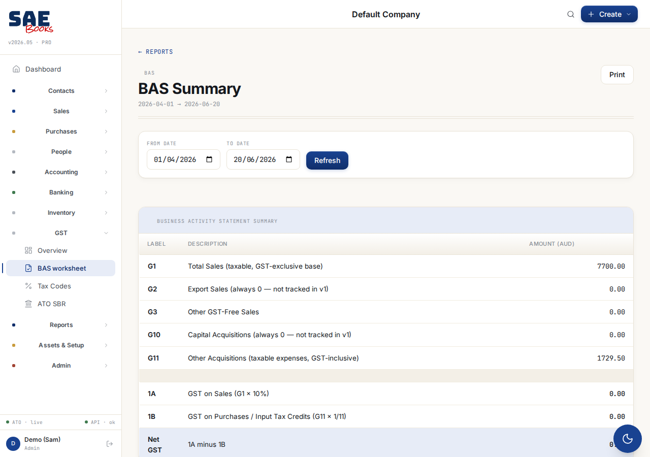BAS worksheet
